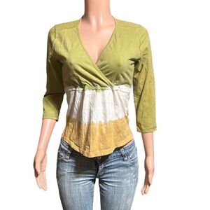 Pulp women's wrap over 3/4 sleeve tea leaf bronze  shirt M